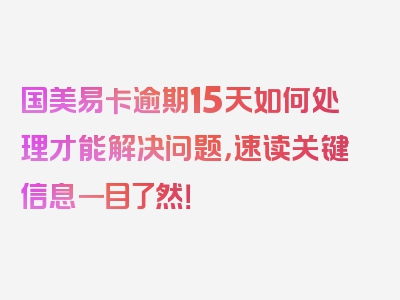 国美易卡逾期15天如何处理才能解决问题，速读关键信息一目了然！