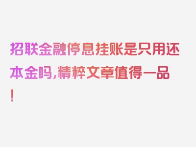 招联金融停息挂账是只用还本金吗，精粹文章值得一品！