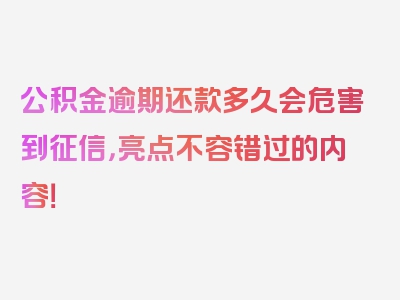 公积金逾期还款多久会危害到征信，亮点不容错过的内容！