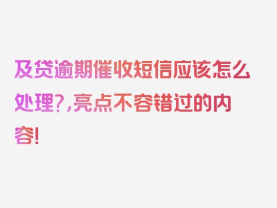 及贷逾期催收短信应该怎么处理?，亮点不容错过的内容！