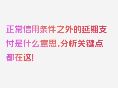 正常信用条件之外的延期支付是什么意思，分析关键点都在这！