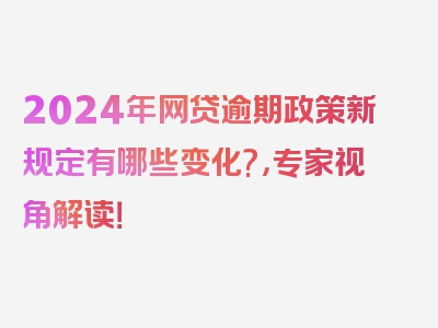 2024年网贷逾期政策新规定有哪些变化?，专家视角解读！