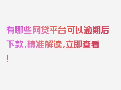 有哪些网贷平台可以逾期后下款，精准解读，立即查看！