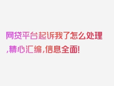 网贷平台起诉我了怎么处理，精心汇编，信息全面！