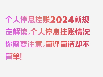 个人停息挂账2024新规定解读,个人停息挂账情况你需要注意，简评简洁却不简单！