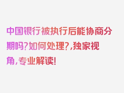 中国银行被执行后能协商分期吗?如何处理?，独家视角，专业解读！