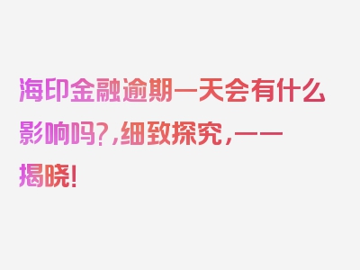 海印金融逾期一天会有什么影响吗?，细致探究，一一揭晓！