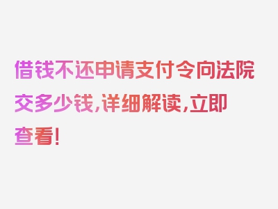 借钱不还申请支付令向法院交多少钱，详细解读，立即查看！