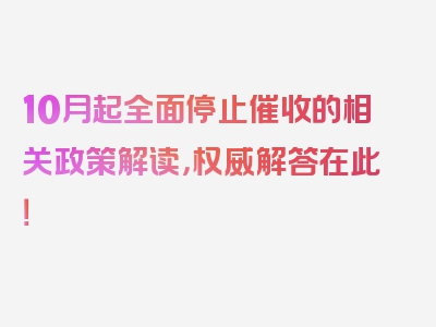 10月起全面停止催收的相关政策解读，权威解答在此！