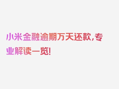 小米金融逾期万天还款，专业解读一览！