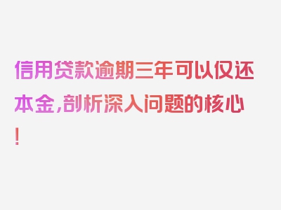 信用贷款逾期三年可以仅还本金，剖析深入问题的核心！