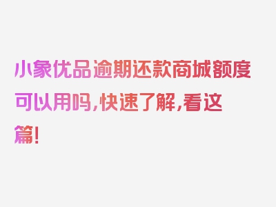 小象优品逾期还款商城额度可以用吗，快速了解，看这篇！