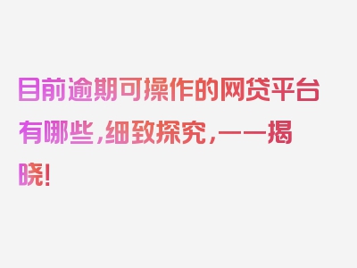 目前逾期可操作的网贷平台有哪些，细致探究，一一揭晓！