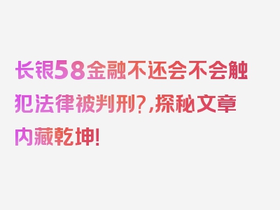 长银58金融不还会不会触犯法律被判刑?，探秘文章内藏乾坤！