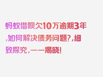 蚂蚁借呗欠10万逾期3年,如何解决债务问题?，细致探究，一一揭晓！