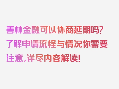 善林金融可以协商延期吗?了解申请流程与情况你需要注意，详尽内容解读！