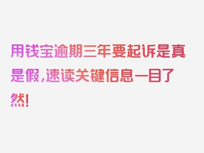 用钱宝逾期三年要起诉是真是假，速读关键信息一目了然！