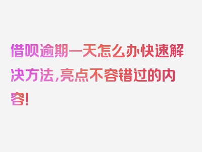 借呗逾期一天怎么办快速解决方法，亮点不容错过的内容！