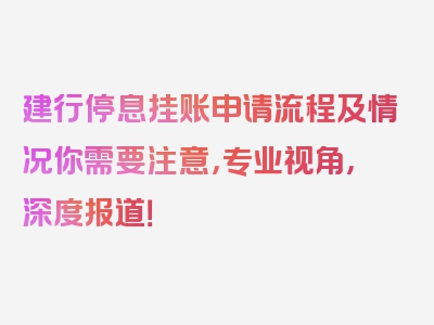 建行停息挂账申请流程及情况你需要注意，专业视角，深度报道！