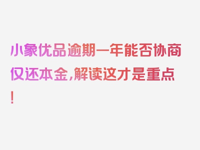 小象优品逾期一年能否协商仅还本金，解读这才是重点！