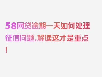 58网贷逾期一天如何处理征信问题，解读这才是重点！