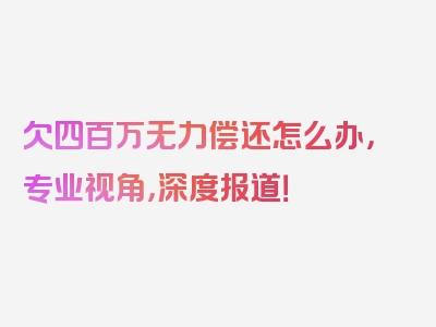 欠四百万无力偿还怎么办，专业视角，深度报道！