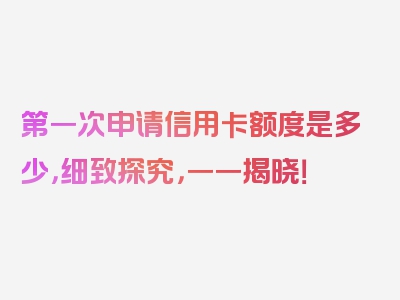 第一次申请信用卡额度是多少，细致探究，一一揭晓！