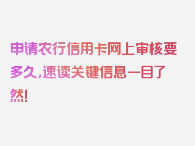 申请农行信用卡网上审核要多久，速读关键信息一目了然！