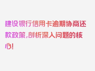 建设银行信用卡逾期协商还款政策，剖析深入问题的核心！