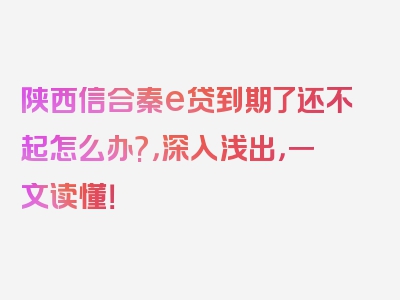 陕西信合秦e贷到期了还不起怎么办?，深入浅出，一文读懂！