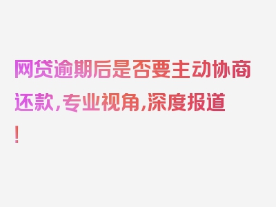 网贷逾期后是否要主动协商还款，专业视角，深度报道！