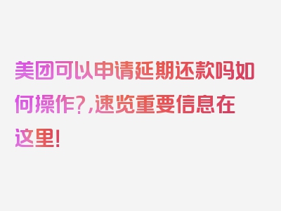 美团可以申请延期还款吗如何操作?，速览重要信息在这里！