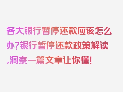 各大银行暂停还款应该怎么办?银行暂停还款政策解读，洞察一篇文章让你懂！