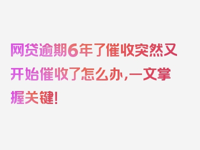 网贷逾期6年了催收突然又开始催收了怎么办，一文掌握关键！