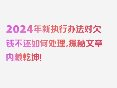 2024年新执行办法对欠钱不还如何处理，探秘文章内藏乾坤！