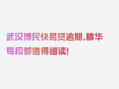 武汉博民快易贷逾期，精华每段都值得细读！