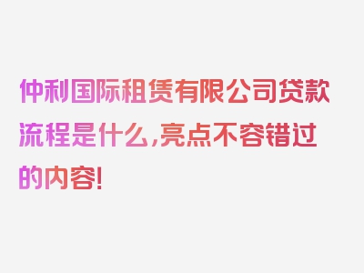 仲利国际租赁有限公司贷款流程是什么，亮点不容错过的内容！