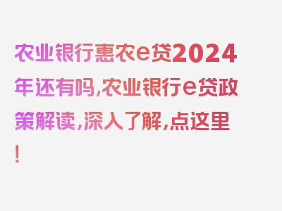 农业银行惠农e贷2024年还有吗,农业银行e贷政策解读，深入了解，点这里！