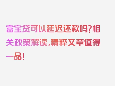 富宝贷可以延迟还款吗?相关政策解读，精粹文章值得一品！