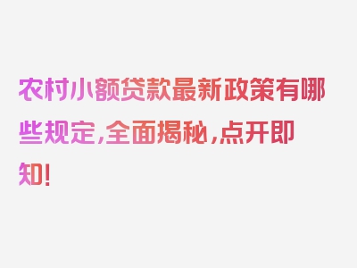 农村小额贷款最新政策有哪些规定，全面揭秘，点开即知！