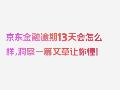 京东金融逾期13天会怎么样，洞察一篇文章让你懂！