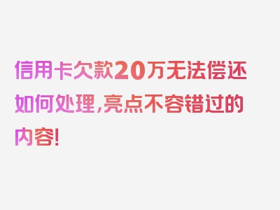 信用卡欠款20万无法偿还如何处理，亮点不容错过的内容！