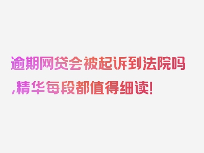 逾期网贷会被起诉到法院吗，精华每段都值得细读！