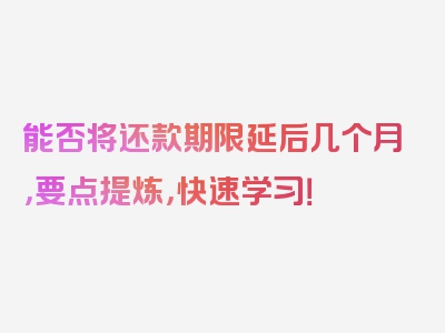 能否将还款期限延后几个月，要点提炼，快速学习！