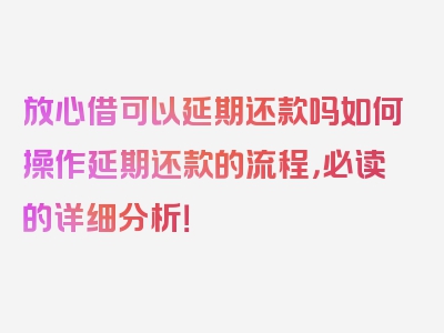 放心借可以延期还款吗如何操作延期还款的流程，必读的详细分析！