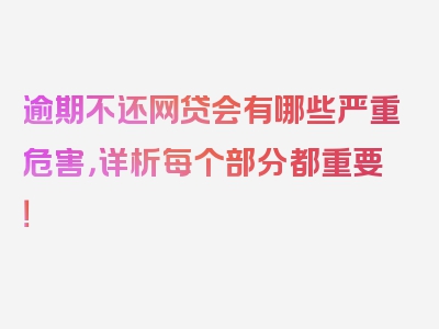 逾期不还网贷会有哪些严重危害，详析每个部分都重要！