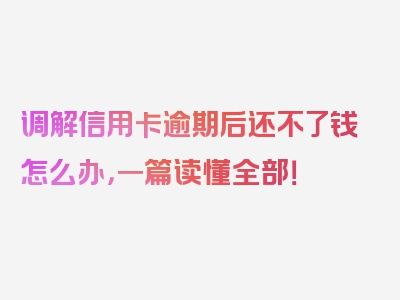 调解信用卡逾期后还不了钱怎么办，一篇读懂全部！