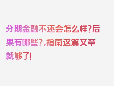 分期金融不还会怎么样?后果有哪些?，指南这篇文章就够了！