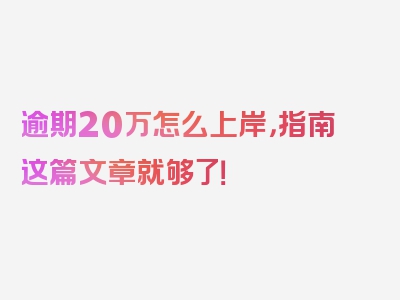 逾期20万怎么上岸，指南这篇文章就够了！