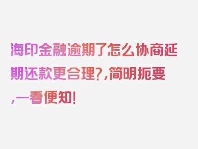 海印金融逾期了怎么协商延期还款更合理?，简明扼要，一看便知！